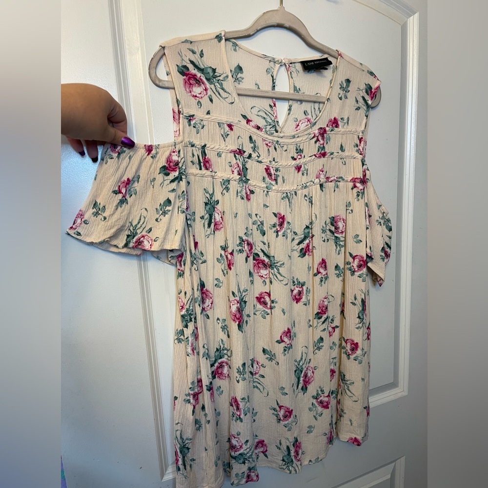 Lane Bryant Floral Cold Shoulder Top - Cream and Pink